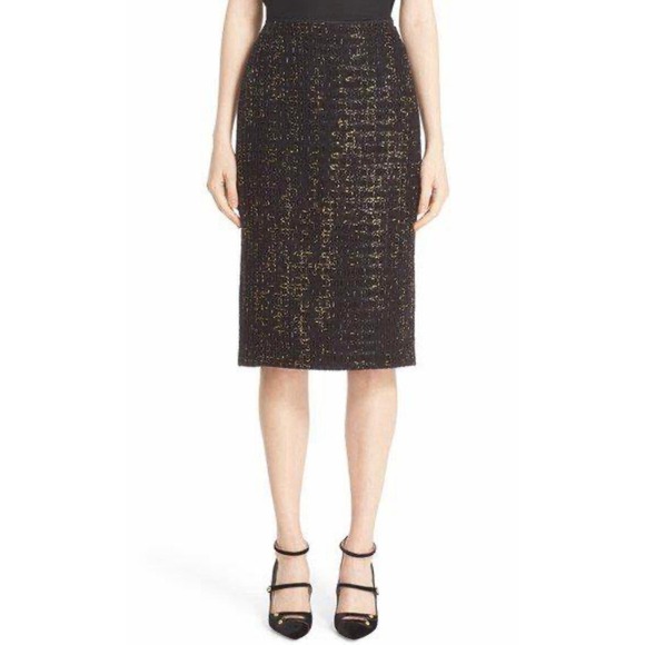 Lafayette 148 Women’s Tweed Black Gold Metallic Classic Pencil Skirt Minimalist